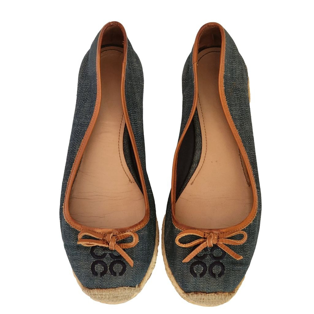 COACH‎ Blue Denim Espadrilles with Brown Trim Flats Size 7.5